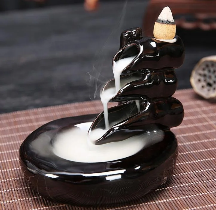 Creative Gift Lotus waterfall Backflow incense burner / ceramic censer smoke backflow cones incense / Bullet Incense Holder