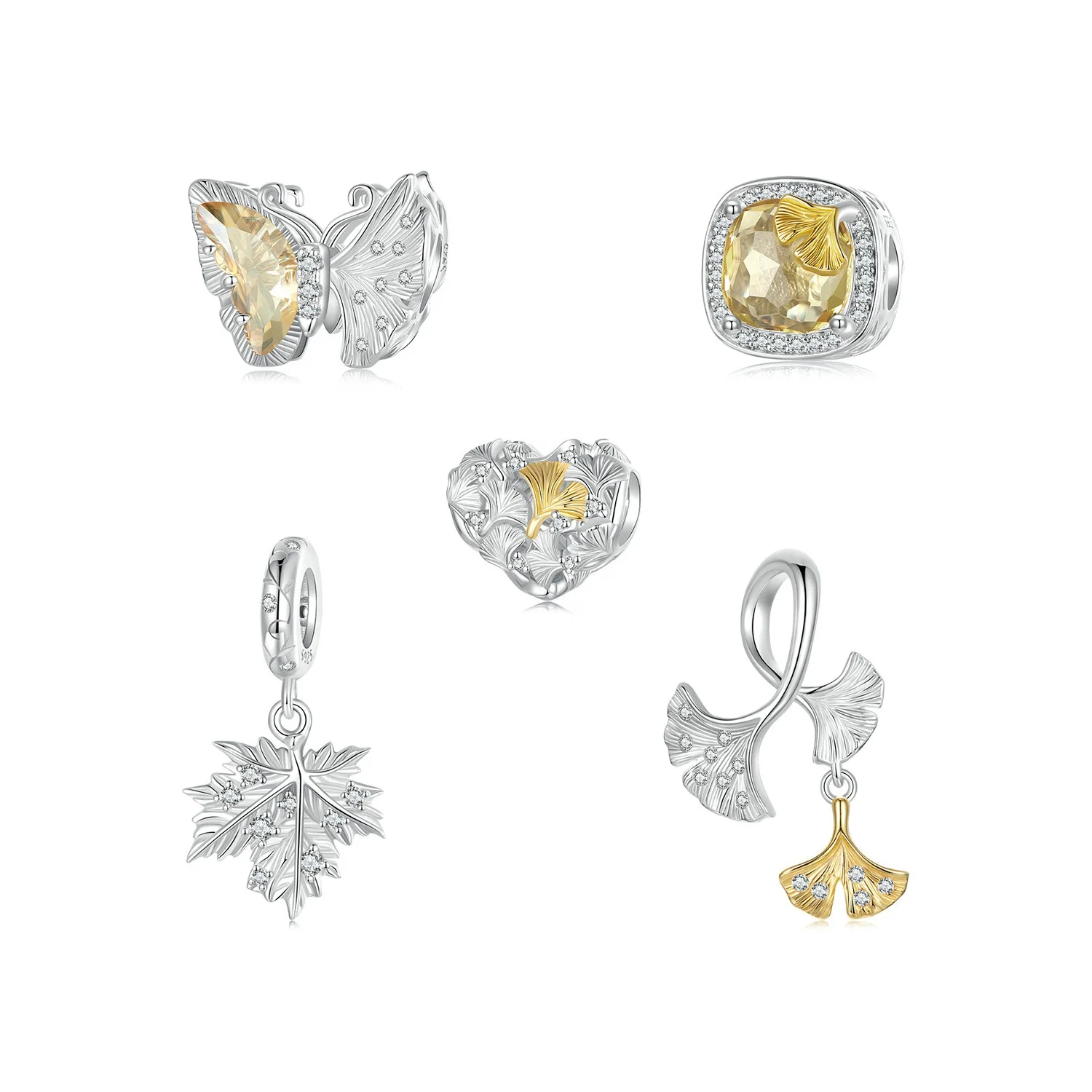 925 Sterling Silver Ginkgo Leaf Pendant Ginkgo Butterfly Leaf Autumn Charm Bead for Women DIY Bracelets Fine Jewelry Gift