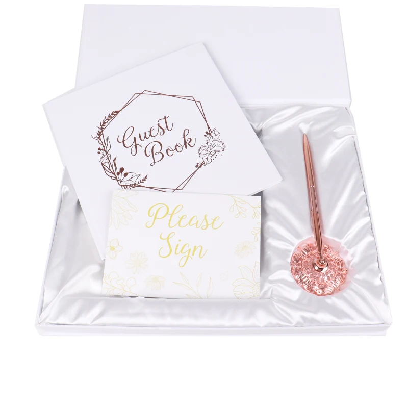 Custom Hard Cover Wedding Signature Heart Guest Book Wedding Linen With Pen Set