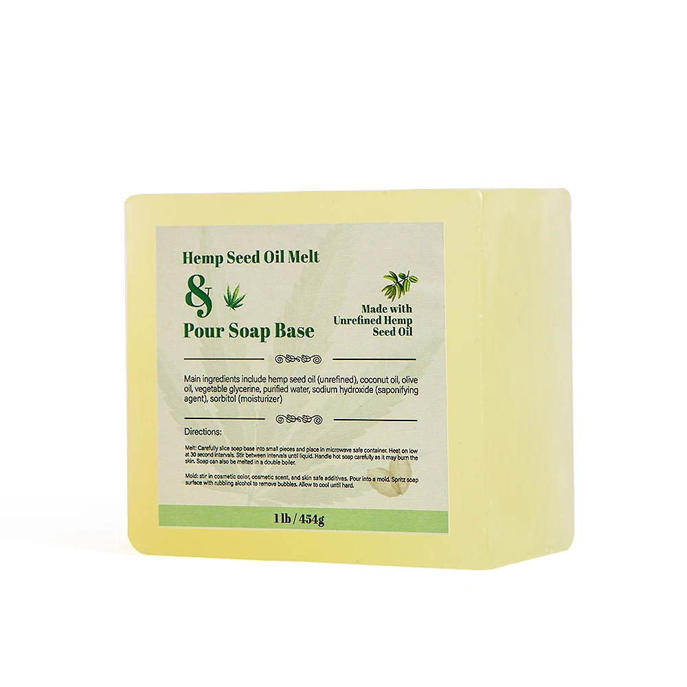 Custom 1LB 454g Square-Shaped Transparent Hemp Seed Oil Soap Base for Soap Making