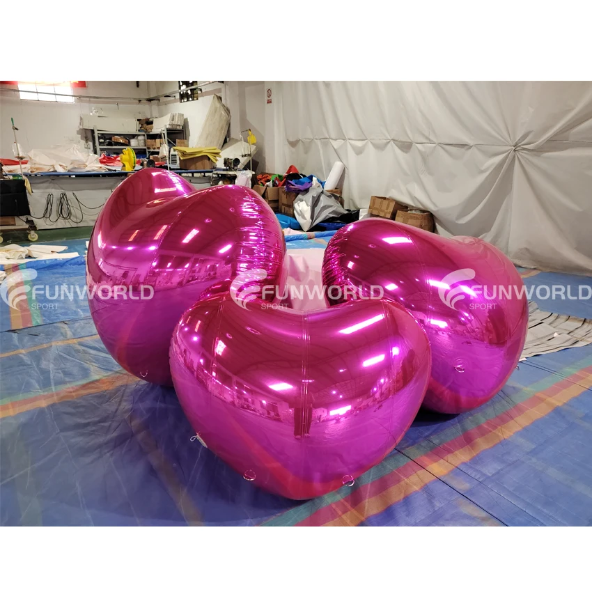 Big Heart Balloon Reflective Inflatable Heart Shape Mirror Ball Red Balloon Decoration For Wedding Event