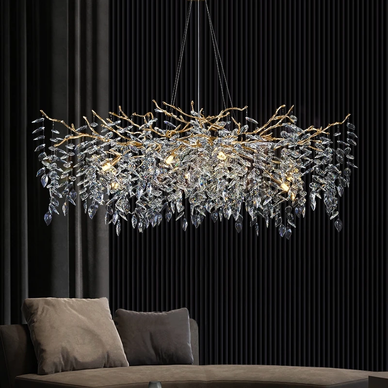 Luxury Dining Room K9 Crystal Chandelier LED Decorative Tree Branch Lights Oval Crystal Chandelier