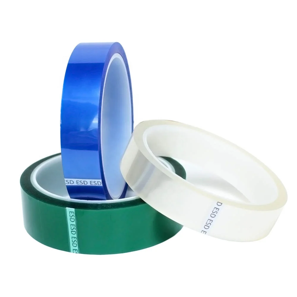 3- High-temp Green Clear Transparent Blue Color Low Static Anti Static ESD Polyester PET Film Silicone Glue Self Adhesive Tape
