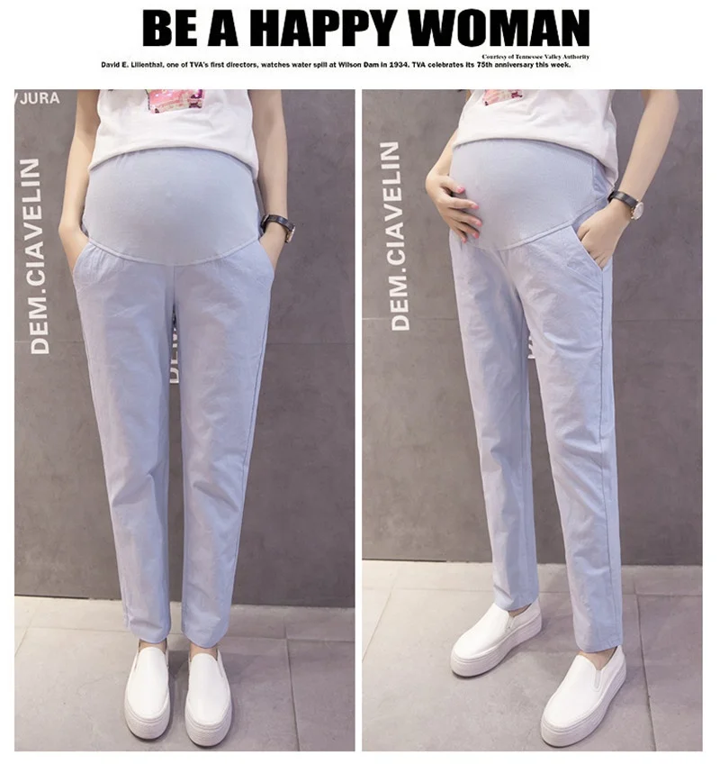 Pure cotton and linen summer casual thin section pregnant women stomach lift pants