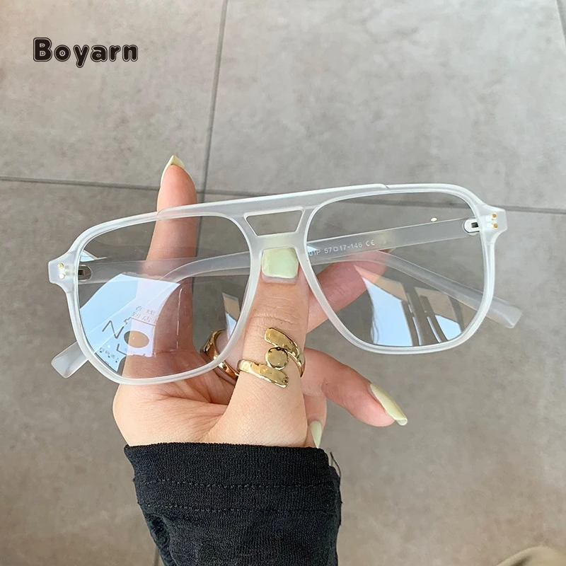 Boyarn New Anti-Blue Light Glasses Photochromic Gradient Gray Eye Frame Double Beam Tr90 Frame Uv400 Sunglasses Shades