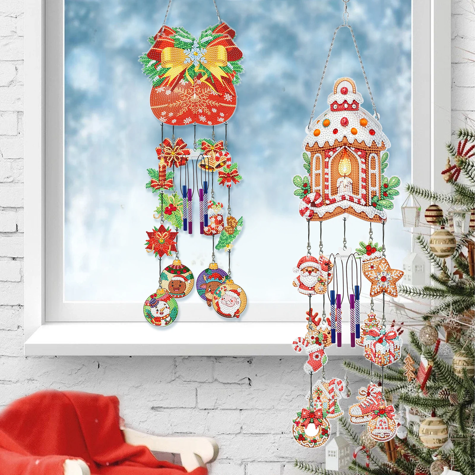 LS 5D diy diamond painting craft kit 3D Christmas Gingerbread House windchime butterfly wind chime hanging decorative pendant