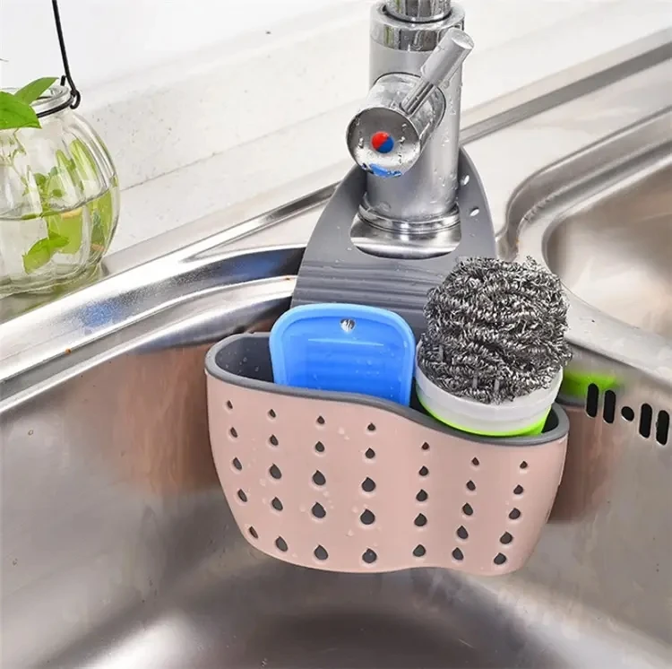 Drain Sink Shelf Rack kitchen Sink Storage drain hanging basket Sundries Plastic Silicone Sponge Holder