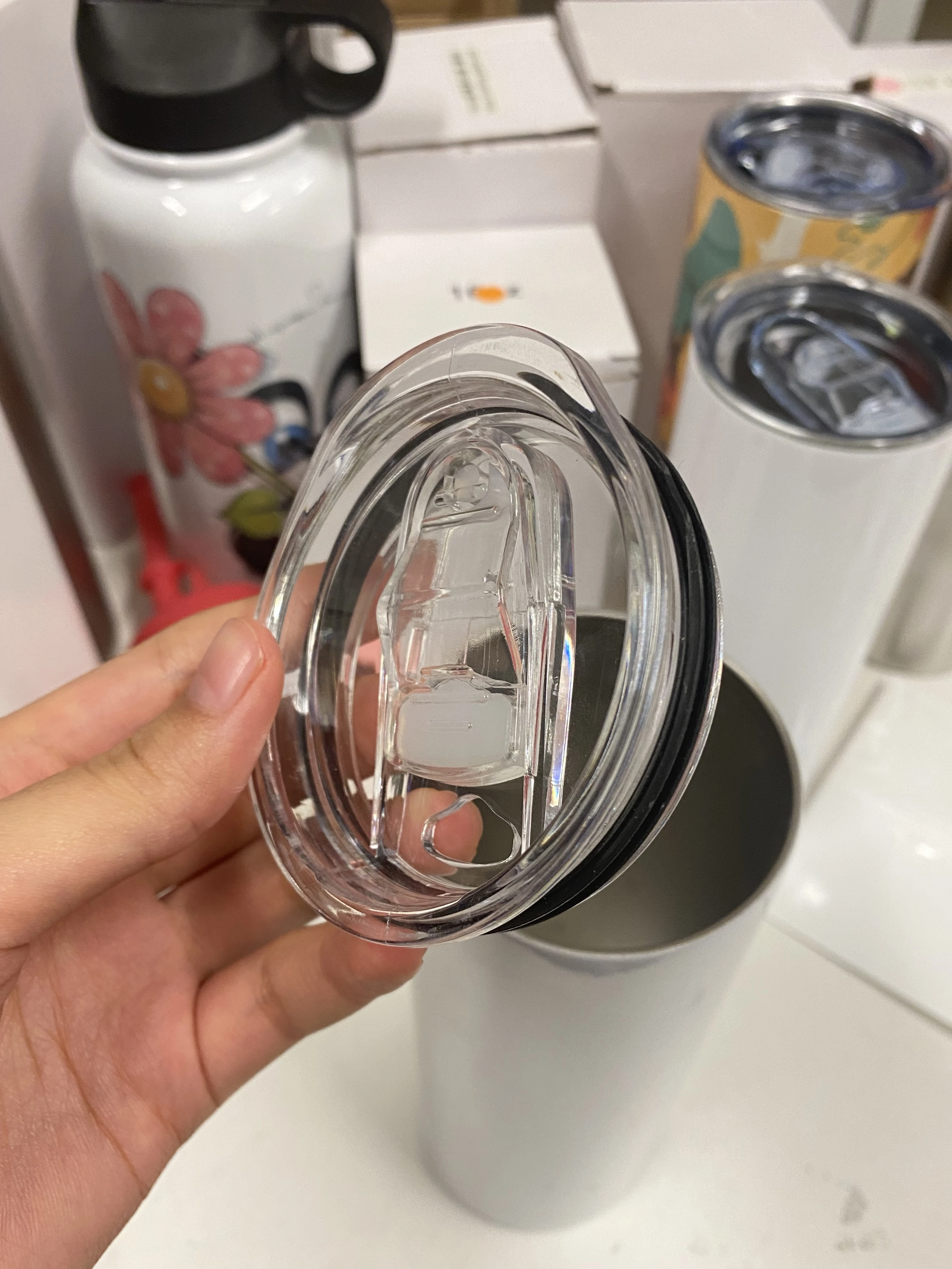 Straight Skinny Sublimation Blanks Tumblers Cups Stainless Steel with Straw and Rubber Bottom US Warehouse Stock White 20oz Mugs