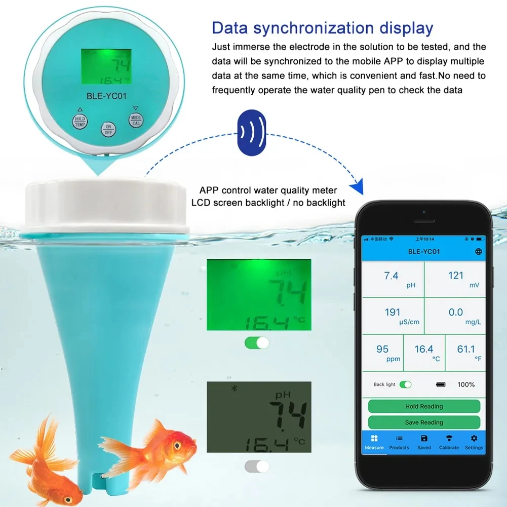 Blue-tooth-compatible PH Meter Digital PH Tester 6-in-1 PH/TDS/EC/CL/ORP/Temp Meter High Accuracy Water Quality Tester