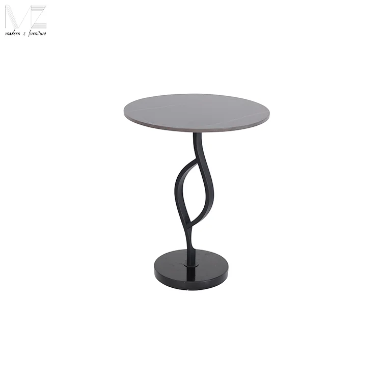 Luxury Modern Sofa Corner Side Service Table Black White Marble Stone Round Small Coffee Tea Table For The Living Room