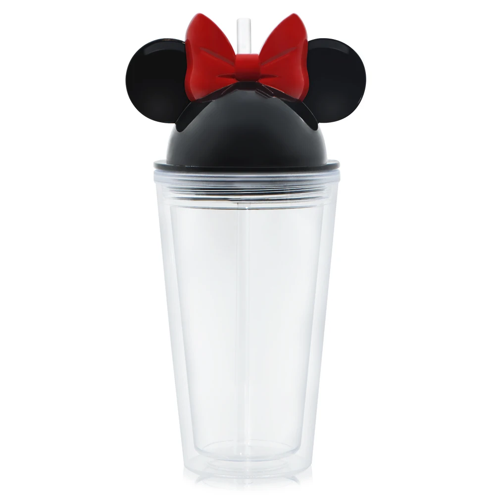 Hot Selling Wholesale Acrylic Plastic Double Wall Clear Drinking Cup Cute Mickey Mouse Water Bottle