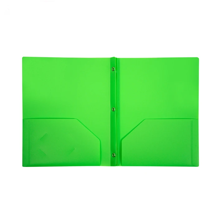 Dongguan factory wholesale A4 PP plastic 2 pocket 3 prongs file folder