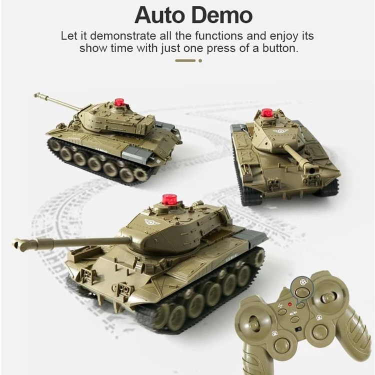 2.4Ghz Radio Controlled Military Battle Tank Toy Rotational Realistic Sounds RC Tank Vehicle for Kids