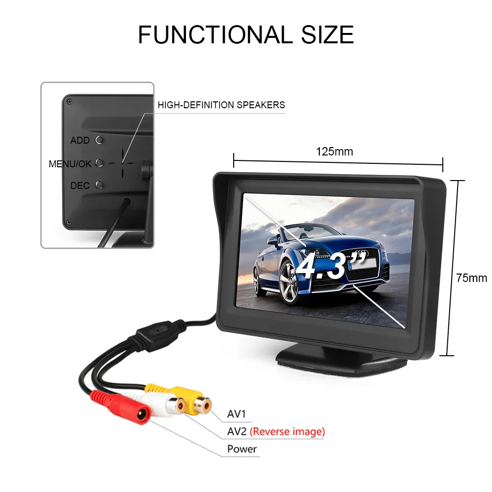 Car reversing aid 4.3inch car lcd 2 RCA video input display backup reverse parking monitor