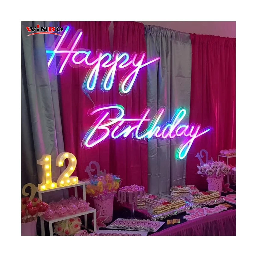 Winbo Hot Sale Rhinestone Letter Wall Decor Free Design Led Light Neon Letters Neon Sign Happy Birthday Neon Light