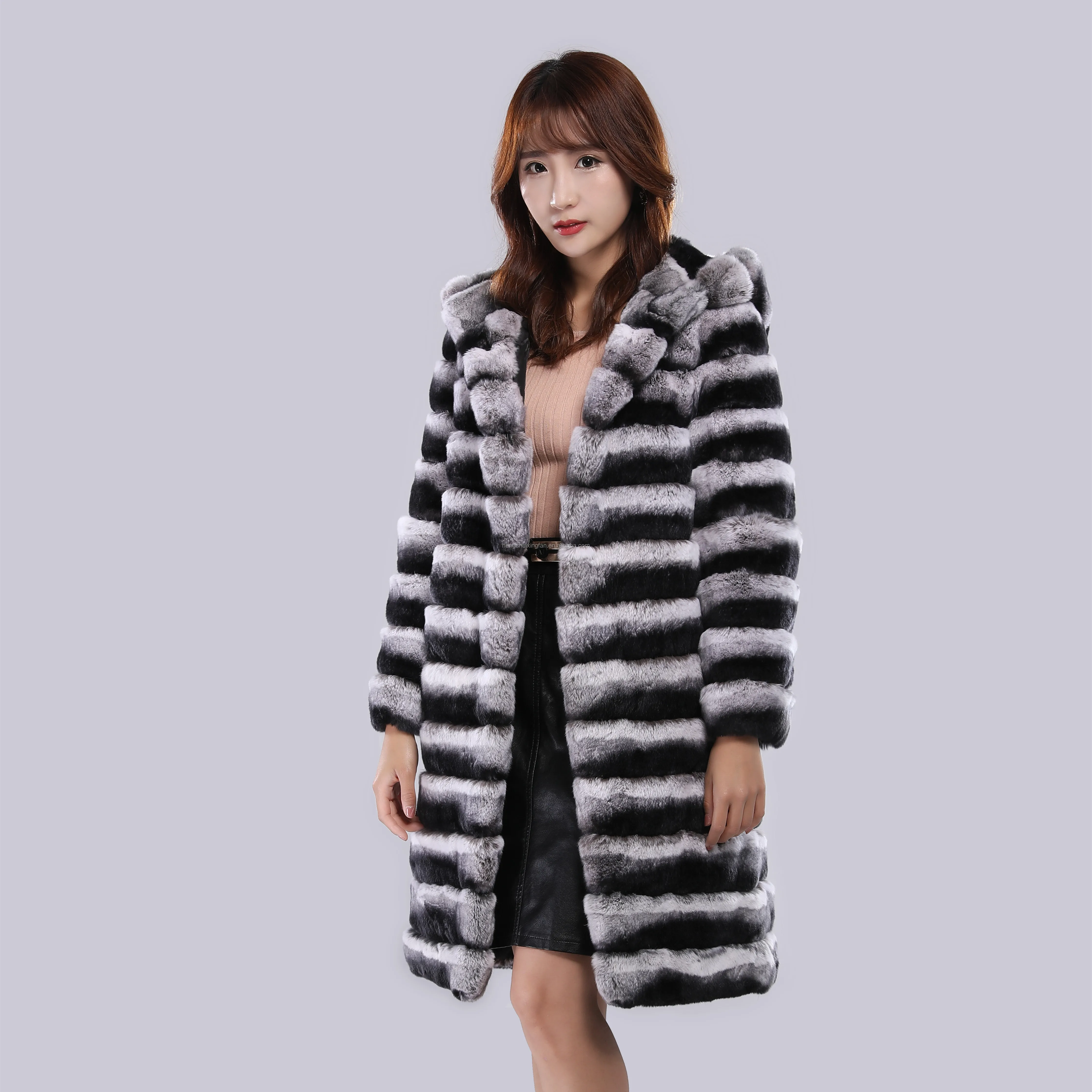 
2019 wholesale New luxury Style rex rabbit chinchilla fur coat 