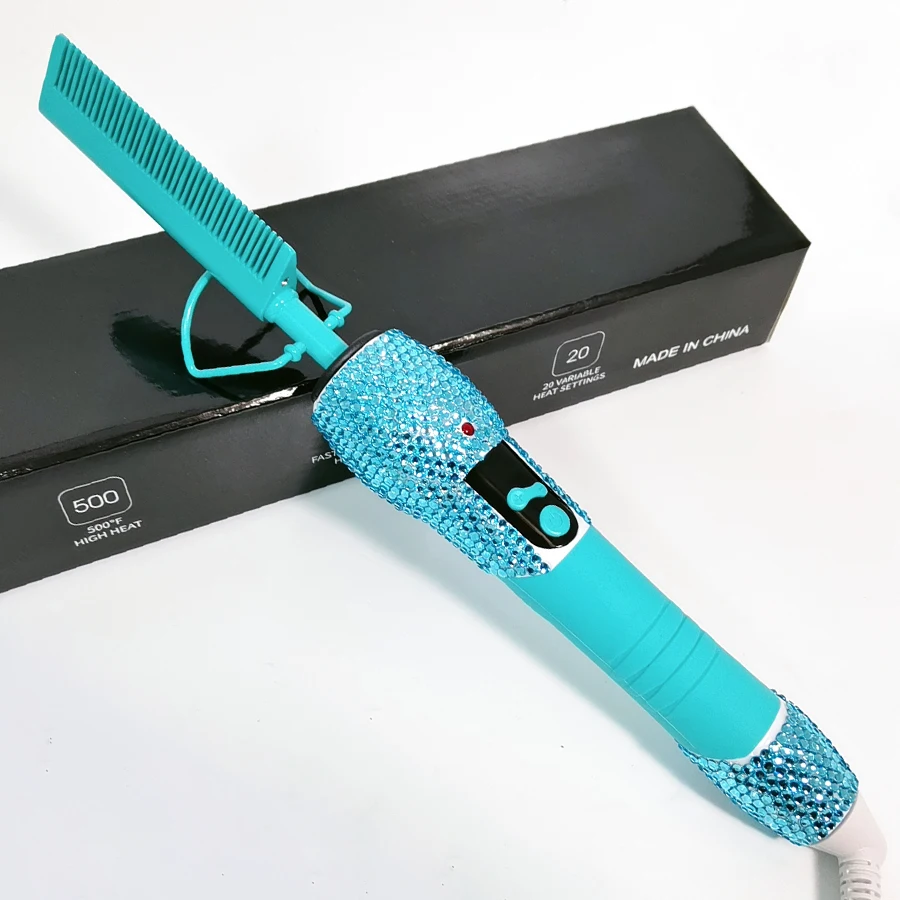 New professional hot hair tools bling diamond hot comb electric copper hot comb ceramic press comb for hair extension