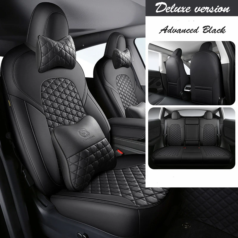 for Black Tesla Model Y Car Seat Cover Luxury Car Protector Anti-Slip Driver Seat Cover with Backrest 1 Piece Black