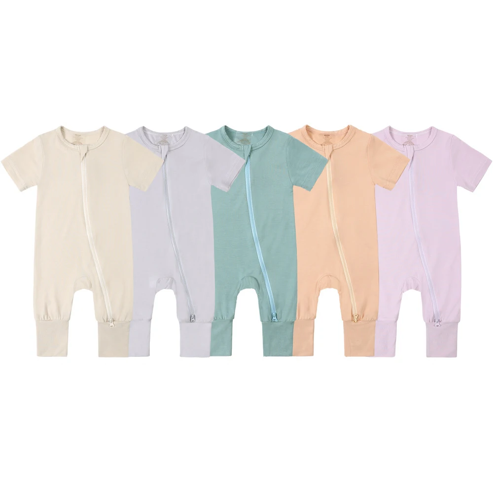 Wholesale Boutique Baby Clothes Custom Print Bamboo Romper ODM 0-3 Months Featuring Custom Logo Label  zipper newborn clothing