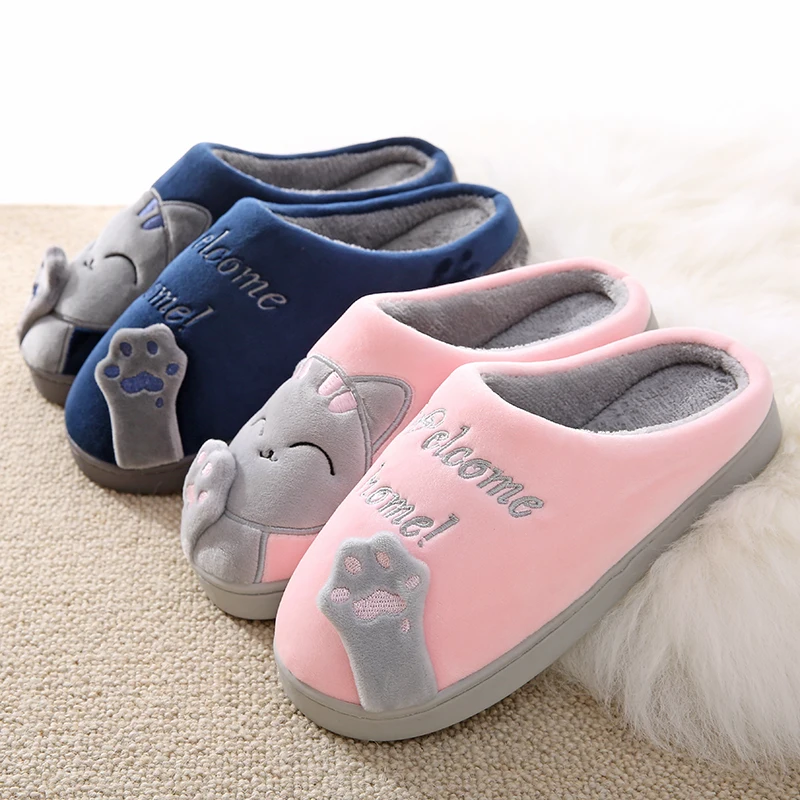 2022 TAOXI Cotton Slippers Thick Bottom Winter Cute Children Home Bedroom Warm Kitten Slippers Cat Slippers for Women