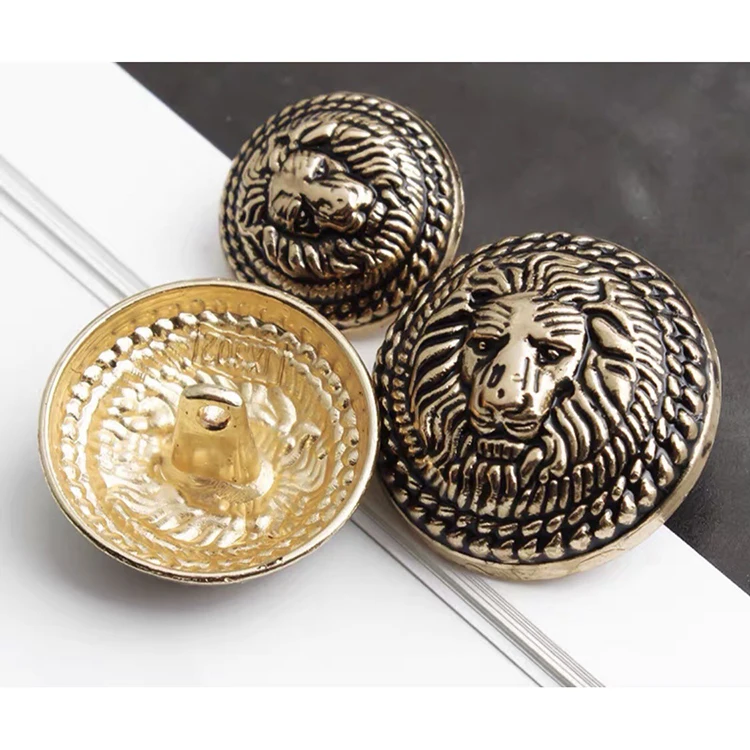 Best Selling Gold Metal Shank Bronze Lion Head Buttons For Blazers Clothes