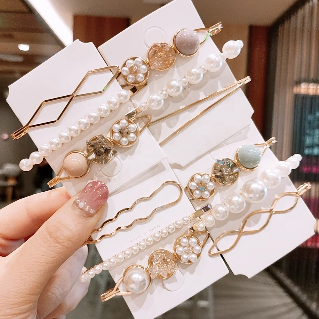 
Summer Fashion Simple Geometric Hair Accessories Multicolor Rhinestone Pearl Hair Pin For Girls 
