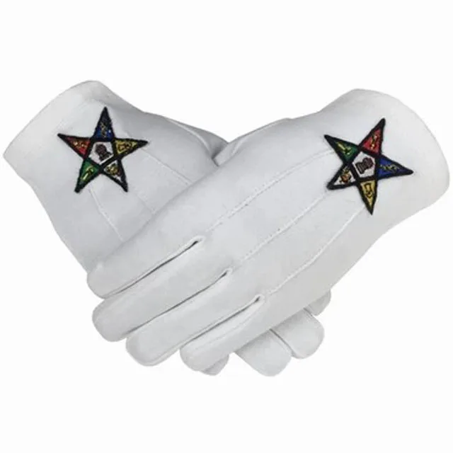 Order of the Eastern Star Hand Embroidered Cotton White Masonic Gloves Best Wholesale Products In High Quality at Best Price