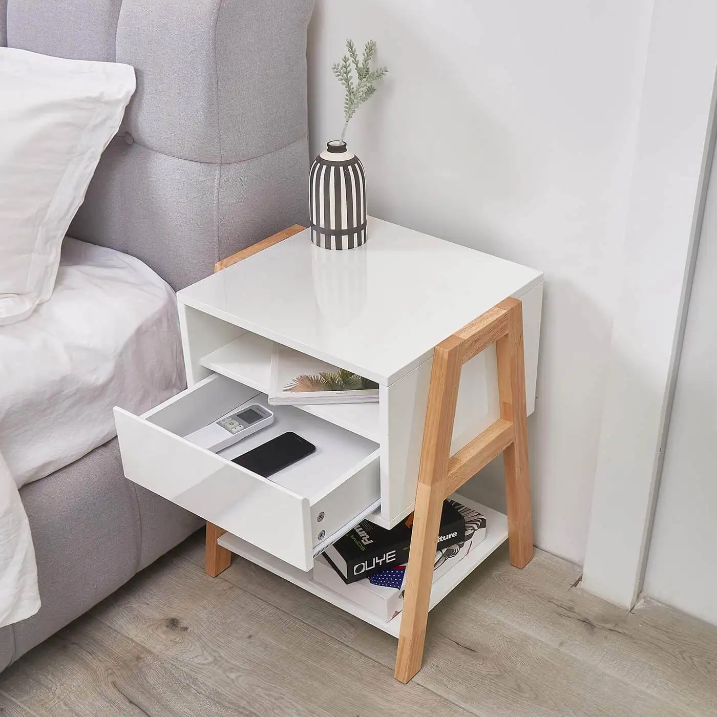 US warehouse drop shipment available easy to built modern nightstands with single drawer stackable wooden side table