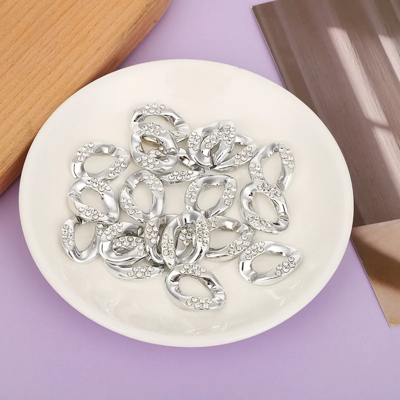 17*23mm Acrylic diamond UV Electroplating chain Buckle metal Gold silver rhinestone Acrylic Twisted Open Link Connect Chains