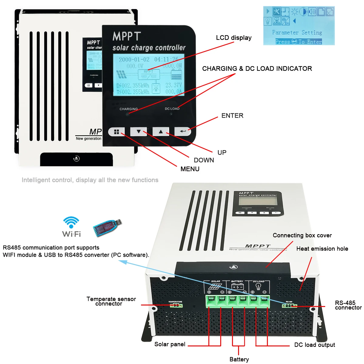 Power In Stock Mppt 48v 60v 72v 96v Solar Controllers Charger 70a Ip32 100% Efficiency Solar Charge Controller