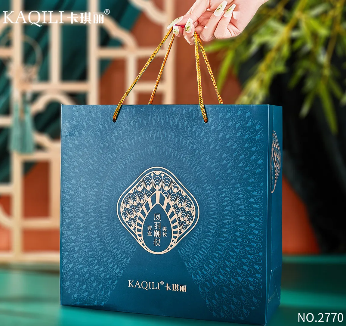 Kaqili easy taken 12pcs make up box  luxury oriental phenix  make up set waterproof  primer foundation beauty box gift set