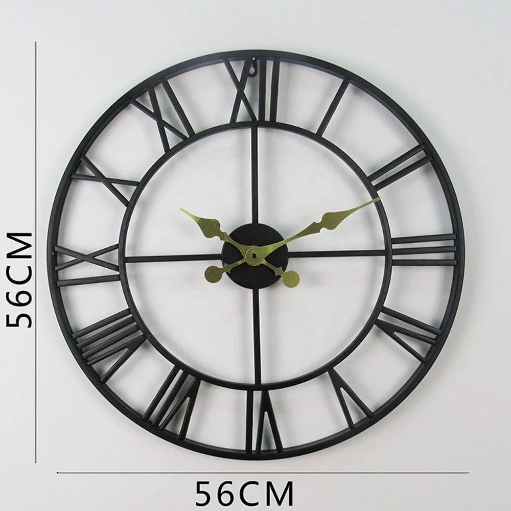 60x60cm Home Decor Vintage Rustic European Style Roman Numerals Iron Wall Clock