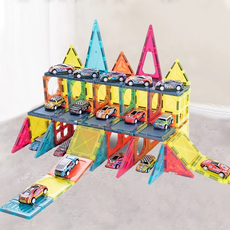 Novelties 2023 Gadgets Juguetes Educational Toddler Toys Preschool DIY Construction Racing Track Magnetic Blocks With Car