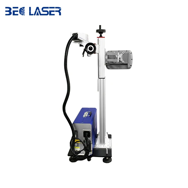 BEC LASER Online fiber flying laser marking machine for large-scale metal marking pipe line wire 50W laser printer