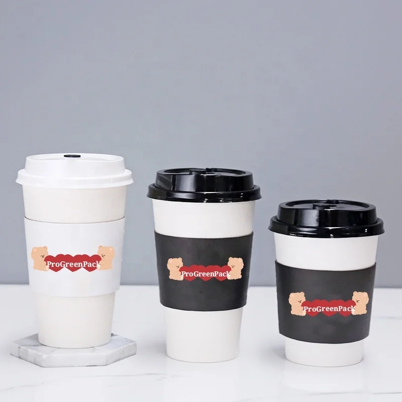 Custom eco friendly black reusable coffee cup vaso 8 oz cafe desechable 16 onzas coffee paper cups with lids