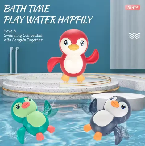 Factory Direct Sale Wholesale Baby Summer plastic shower swimming little penguin animals no battery funny bath wind up toy