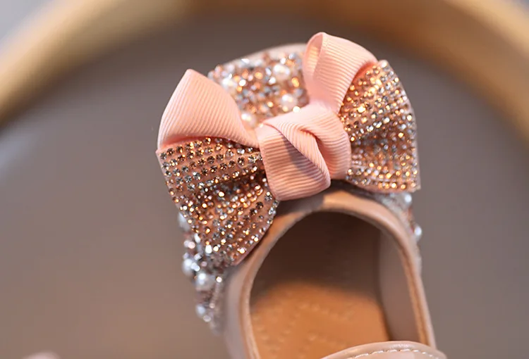 
R32009S 2021 Wholesale kids fashion girls pearl single bow footwear child shoes 