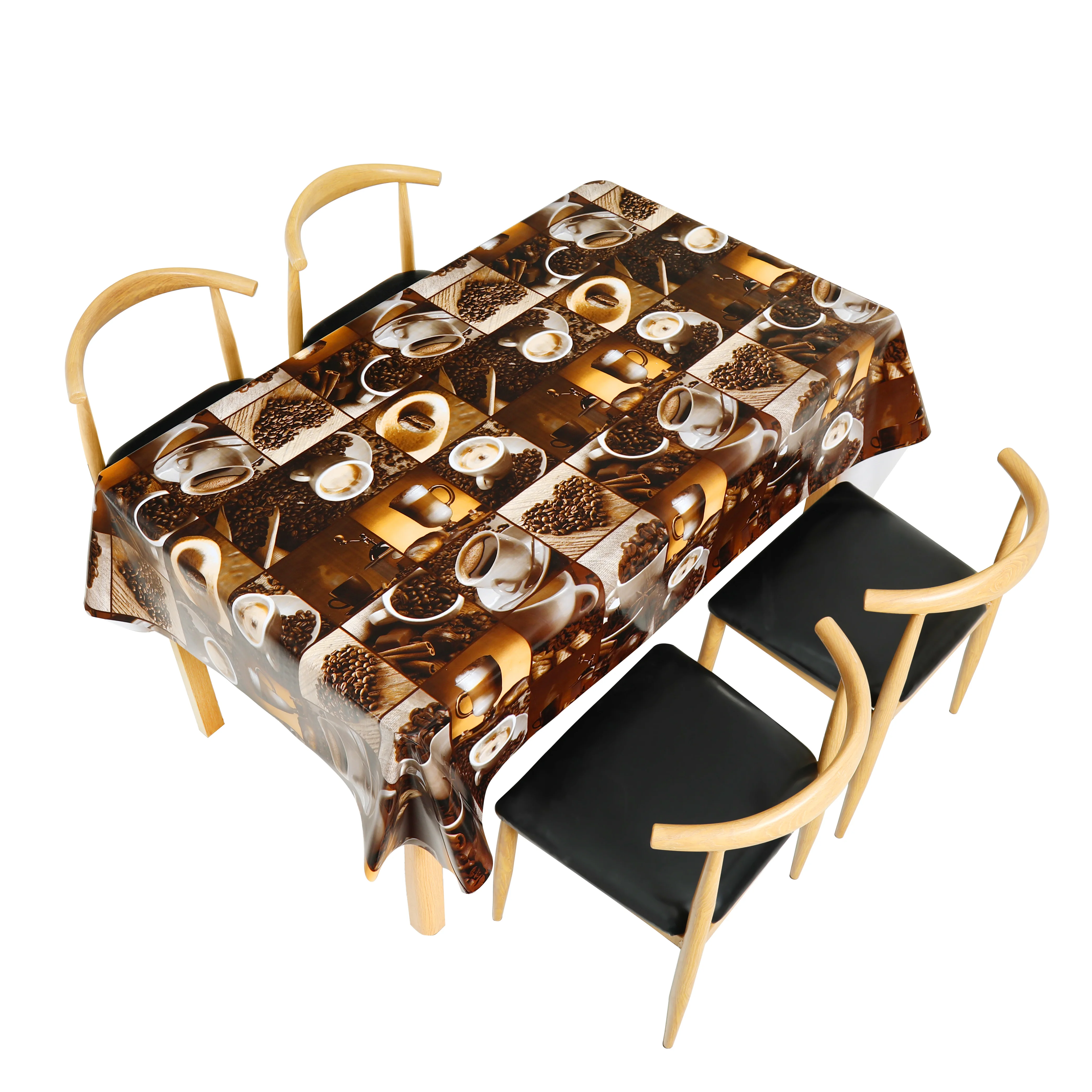 hot beautiful print coffee designs waterproof polyester table cloth non woven backing