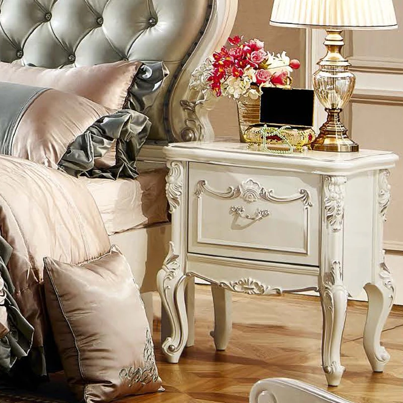 Classical luxury bedroom white nightstand bedside table , French elegant small nightstand