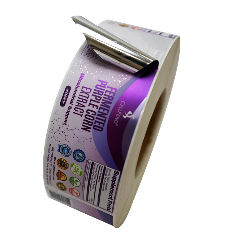 custom printing healthy dietary supplement label silver bopp bottle sticker , roll matte nutritional facts labels