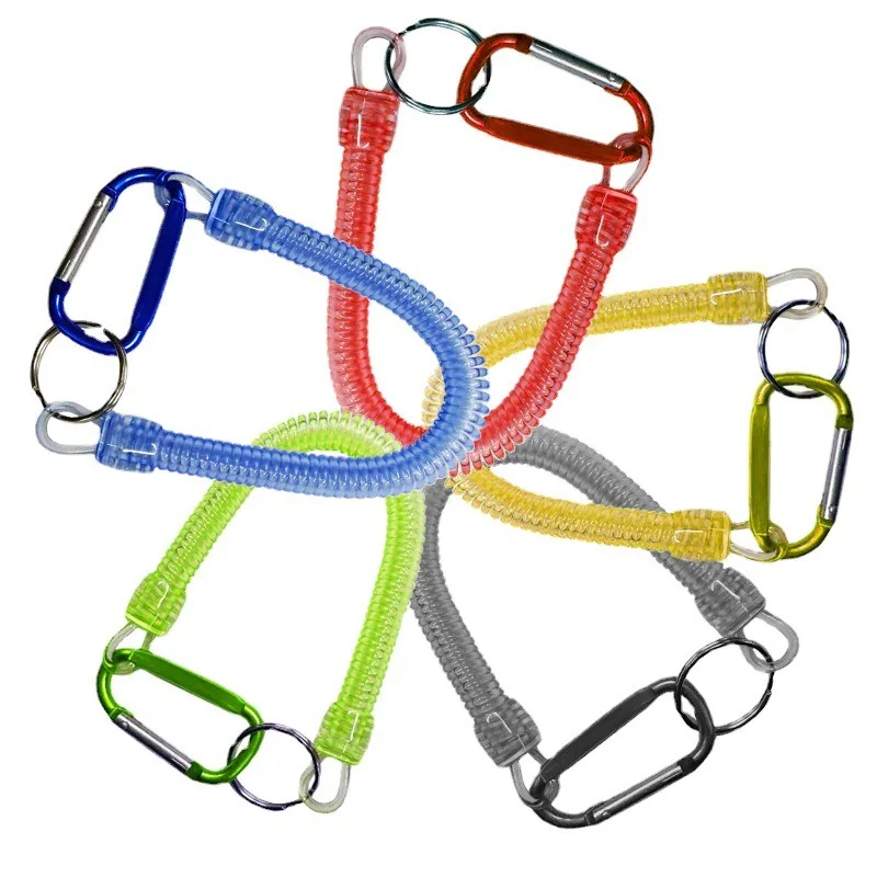 Fishing Lanyard Spring Coil Keychain Cord Multicolor Safety Ropes Retractable Coiled Tether Clips Fish Tools Carabiner Keychains