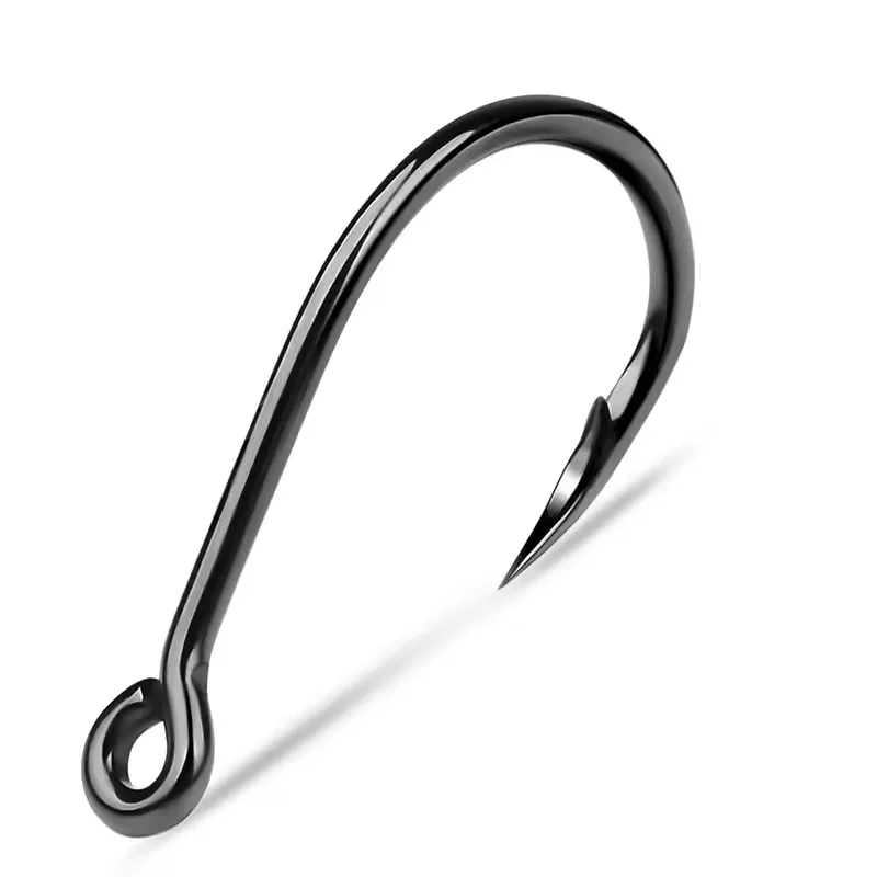1#-12/0# 10pcs/bag High Carbon Steel Hoodlum Hook Black Nickel Single Fishing Hook Fishing Accessories