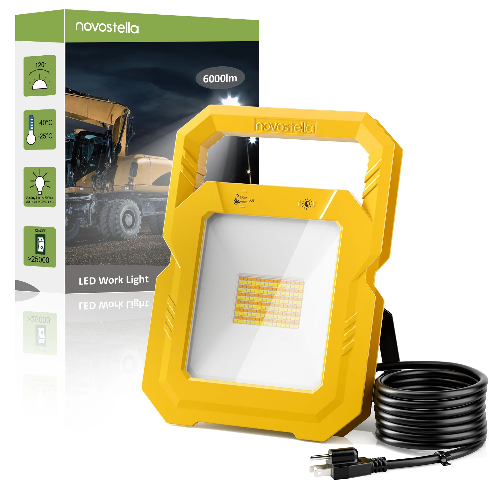 Рабочее освещение 60 Вт 6000 лм, Настраиваемые белые Диммируемые прожекторы с USB SOS, водонепроницаемые с сенсорным управлением для мастерской, гаража