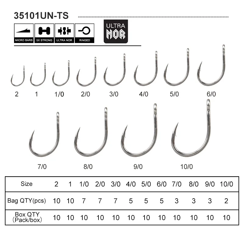 Mustad 35101UN-TS Jigging Hooks High Carbon Steel Deep Ocean Big Barbed Hooks With Circle Squid Grouper Hooks