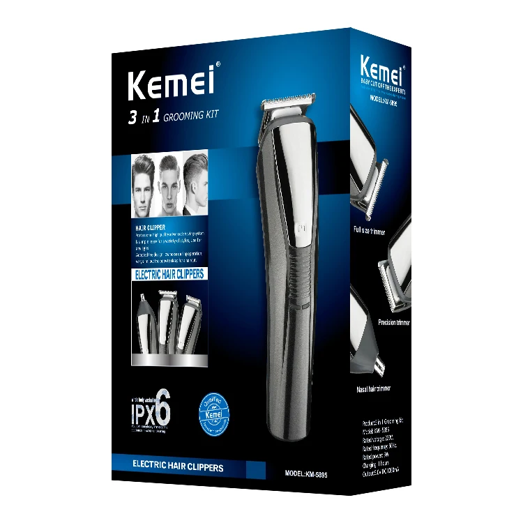 Kemei 3 in 1 Professional Nose Trimmer KM-5895 Multifunction Household USB Rechargeable Cordless Hair Clipper For Men