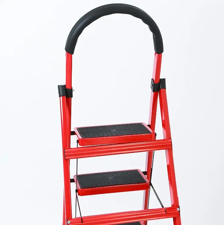 Popular 4 Step Red EN 131 Foldable Steel Domestic Ladder with Handrail
