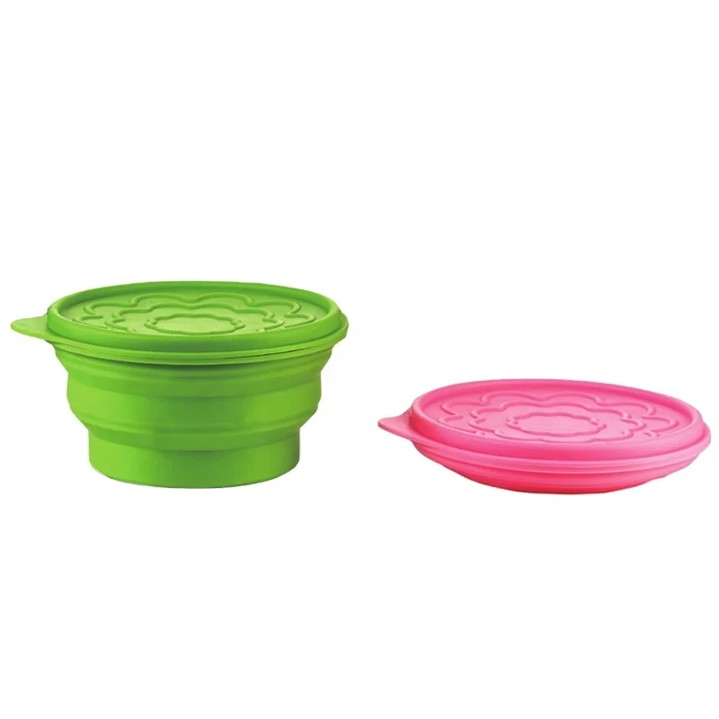 Ningbo Longwell Portable  Kids Bowl With Lid Travel Camping 2020 New Eco Food Salad Collapsible Silicone Snack Bowls Baby