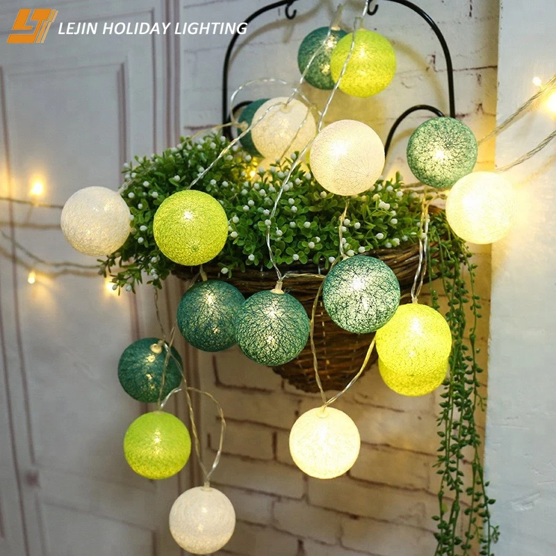 colorful  christmas cotton ball LED string lights for tree decoration