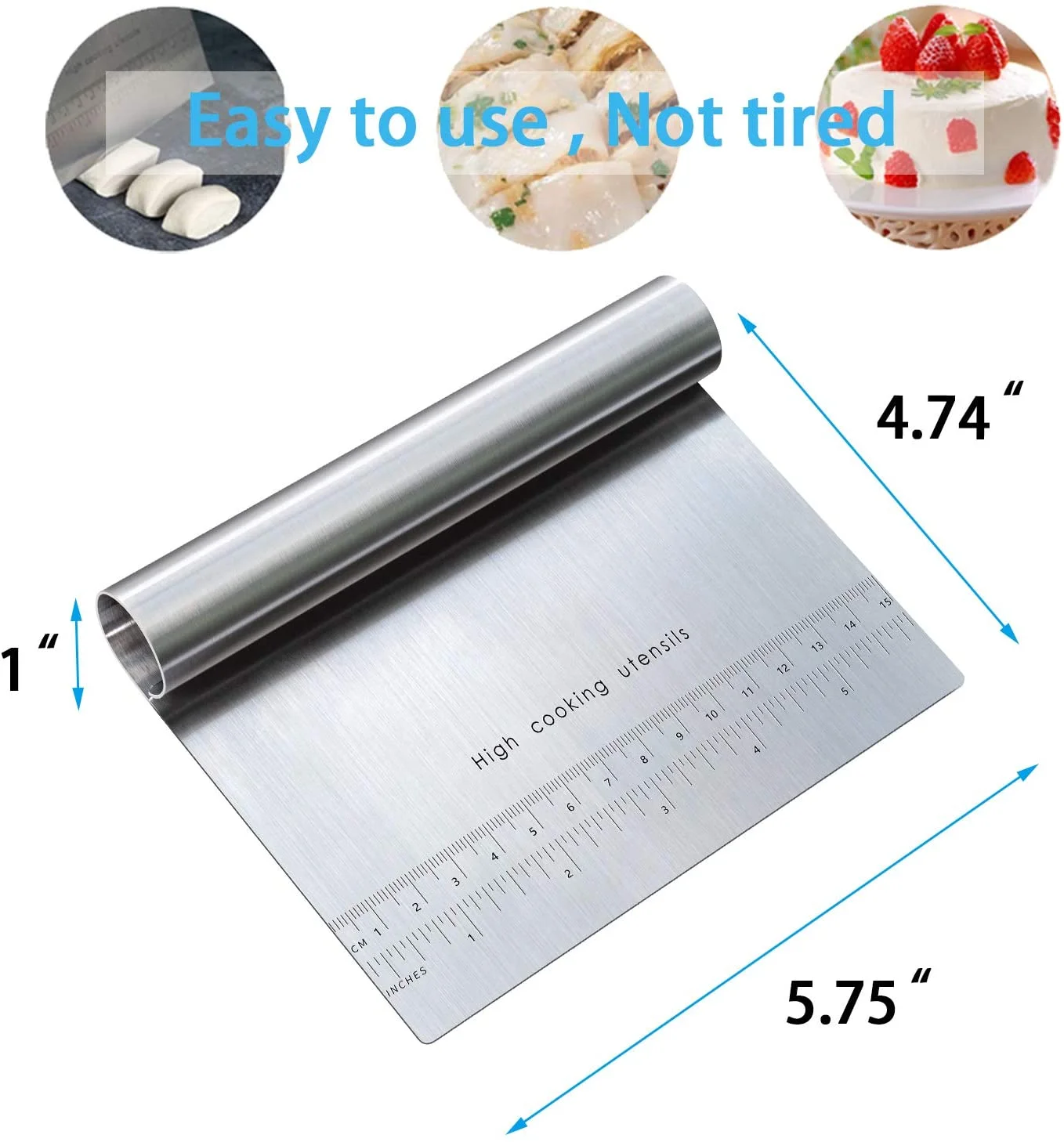 Pro Dough Pastry Scraper Cutter Chopper Stainless Steel Mirror Polished with Measuring Scale Multipurpose- Cake Pizza Cutter