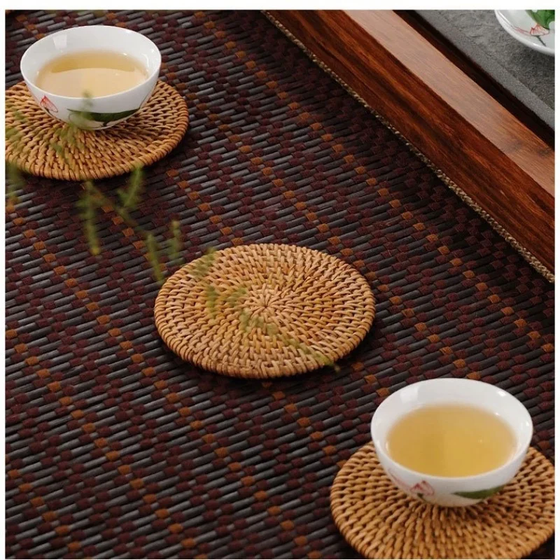 Manufacturer Wholesale Vietnam Rattan Cup Pot Tea Mat Eco-friendly Reusable Table Insulation Mat Tea Set Accessories